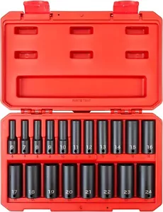 3/8 Inch Drive Deep 6-Point Impact Socket Set with Case, 19-Piece (6-24 mm) - Picture 1 of 4