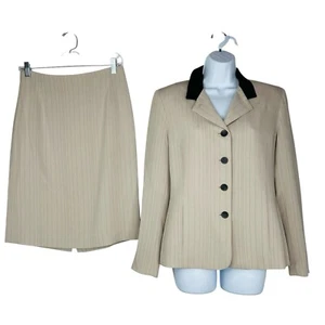 GARFIELD & MARKS Polyester Skirt Suit 6 Beige Striped Texture Lined Business 2PC - Picture 1 of 9