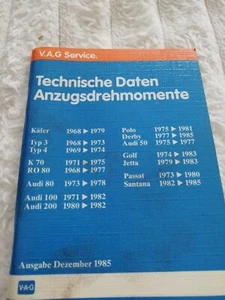 VAG Service Technische Daten Anzugsdrehmomente VW - Bild 1 von 7