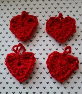 Crochet Hearts Red~ Set Of 4 - Picture 1 of 1