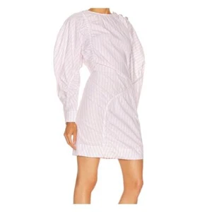 Ganni Stripe Long Puff Sleeve Cotton Mini Dress Cherry Blossom size 38/M/6 FLAW - Picture 1 of 16