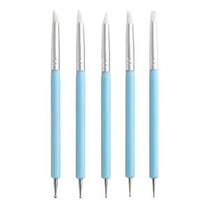 5pcs Nail Art Brush Silicone Head Carving Emboss Sculpture Acrylic Dotting Tool - Picture 1 of 12