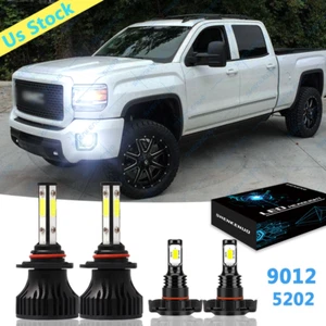 For 2014 2015 GMC Sierra 1500 6000K 9012 LED Headlight & 5202 Fog Light Bulbs 4x - Picture 1 of 12