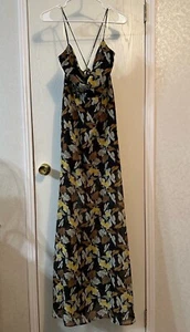 4SI3NNA Nordstrom NWT Black Floral Spaghetti Strap Maxi Draped Neckline Dress M - Picture 1 of 8