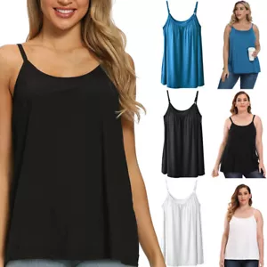 Women Swing Flowy Camisole with Built in Bra Seamless Sleeveless Top Plus Size - Picture 1 of 15