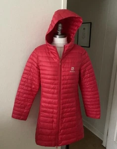 Salomon Lightweight Long Sleeve Red Hooded Puffer Jacket Knee Length Size XS/S - Picture 1 of 8