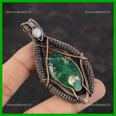 Медный куприт хризоколла камень радужный лунный камень проволока обернутая подвеска ювелирные изделия - Изображение 1 из 4