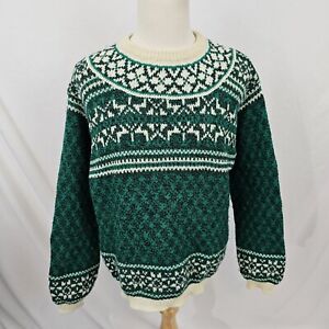 Benetton Men's Vintage Shetland Wool Ski Sweater Green Fair Isle Winter Size 50