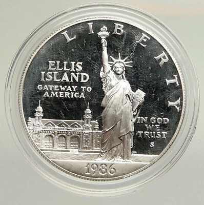 1986S UNITED STATES Ellis Island Statue of Liberty NY Proof Silver $ Coin i94816 - Image 1 of 3