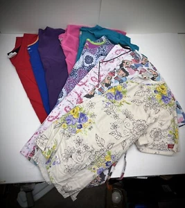 Lot of 9 Scrub Tops Womens Scrubs Large L - Picture 1 of 5