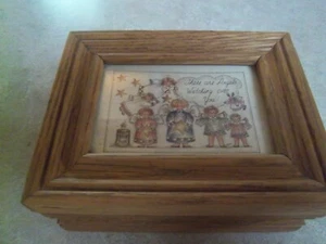 Vintage ""Angels Watching Over You"" Eiche Holz Klappdeckel Schmuck Schatzkiste - Bild 1 von 12