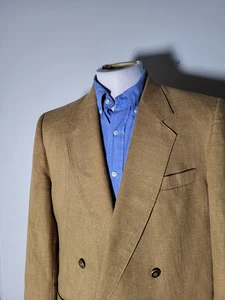 Vintage 40R Golden Wheat Linen Wool Double Breast Notch Lapel Coat Jacket Blazer - Picture 1 of 8