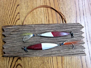 BLUEFISH JIGS (2) ON WOOD PLAQUE-DATED 1976! - Picture 1 of 7