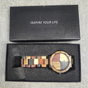 Holz Analog Uhr Multicolor Gliederband Rundes Zifferblatt Inspirieren Sie Ihr Leben Box - Bild 1 von 5