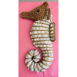 Seahorse Wall Beach House Coastal Rope Seashell Wall Art 18” Tall - Picture 1 of 10