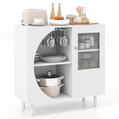 Aparador de Cocina Armario Buffet de Madera con Soporte de Vidrio, Puertas de Vidrio Templado Foto 1 de 4