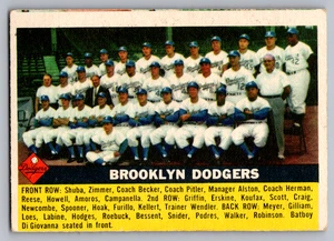 1956 TOPPS #166 BROOKLYN DODGERS TEAM CARD W/JACKIE ROBINSON GRAY BACK - Picture 1 of 3