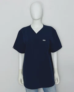 FIGS Casma Three Pocket Scrub Top Womens L Navy Short Sleeve V Neck Logo - Picture 1 of 11