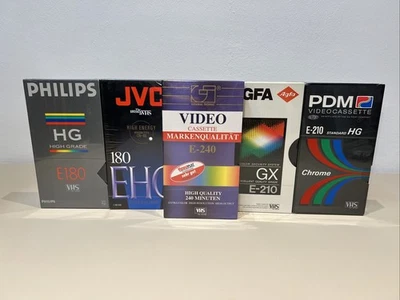 AGFA JVC Phillips E-180 E-210 E-240 5 Piece Video Cassette VHS New Original Packaging - Image 1 of 4