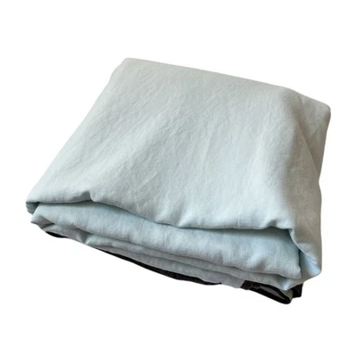 West Elm Linen & Cotton Duvet Cover Queen/Full Pale Blue With Gray/Brown Trim - Image 1 of 4