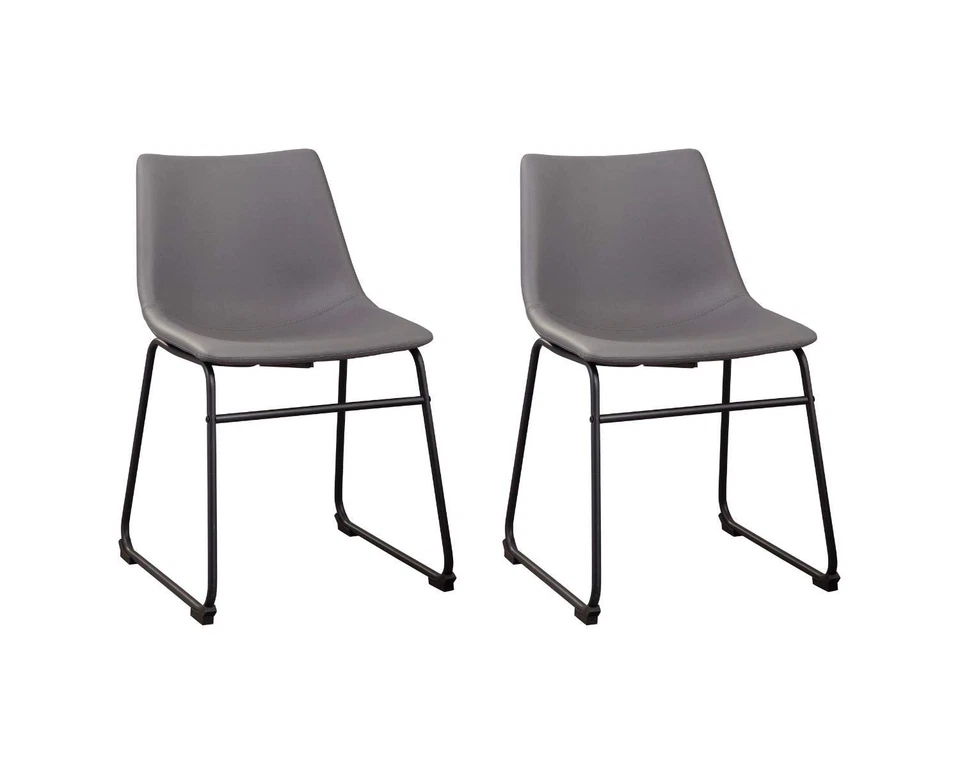 Set of 2 Mid Century Grey Faux Leather Kitchen Dining Chairs with Metal Base - Image 1 of 4