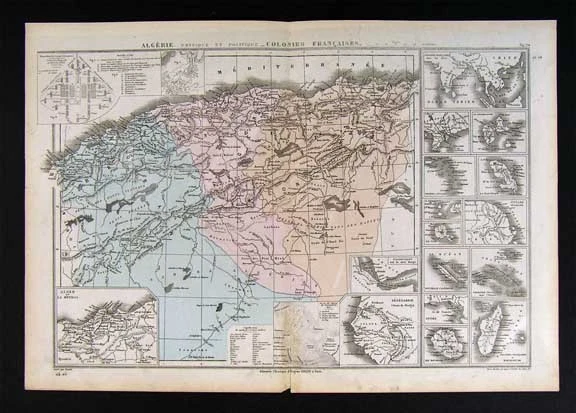1882 Drioux Map French Colonies Algeria Tahiti SE Asia - Image 1 of 1