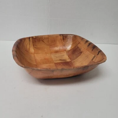 10" Square Salad Bowl Parquet Checkered Brown Serving Bowl - Image 1 of 4