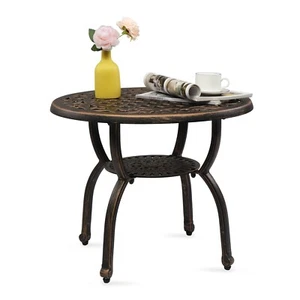Anti-Rust Outdoor Round End Table Cast Aluminum Patio Coffee Table Indoor Garden - Picture 1 of 9