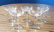 Floral Etched Coupe Glasses - Set Of 5