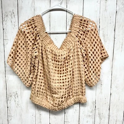 Dear Creatures Top Womens Medium Laced Crossover Crop Top Crochet Off Shoulder - Image 1 of 4