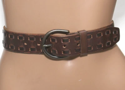 Cinturón de cuero marrón con cordones vintage MOSSIMO - Hebilla de latón TALLA M - 38" de largo Foto 1 de 4