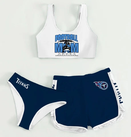 Tennessee Titans Women's Bikini 3PCS Crop Top With Shorts Athletic Swimsuits Cover