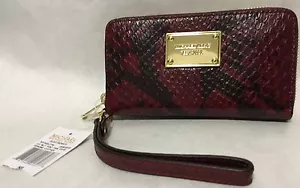 MICHAEL KORS Cinnabar Python Embossed Leather Phone Case Wallet Wristlet NEW TAG - Picture 1 of 10