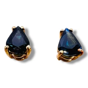 14k Yellow Gold 1.30ct Natural Blue Sapphire Pear Cut Stud Earrings - Picture 1 of 14