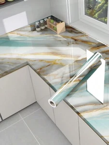 2- Elegant Sea Blue Marble Pattern Self Adhesive Wallpaper For Kitchen Counter - Picture 1 of 4