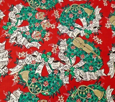 Instrumentos Musicales Villancicos Guirnalda de Navidad Rojo Verde Dorado Tela de Algodón 42x37" Foto 1 de 2