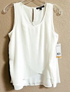 NWT Relativity Pleated White Layered Sleeveless Chiffon Blouse Top  – Size S - Picture 1 of 2