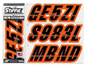STIFFIE Techtron TT77 Boat PWC Letter Number Decal Registration BLACK / ORANGE - Picture 1 of 10