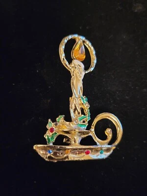 Candelabro de vacaciones estilo tradicional vintage tono oro amarillo esmalte de diamantes de imitación Foto 1 de 2