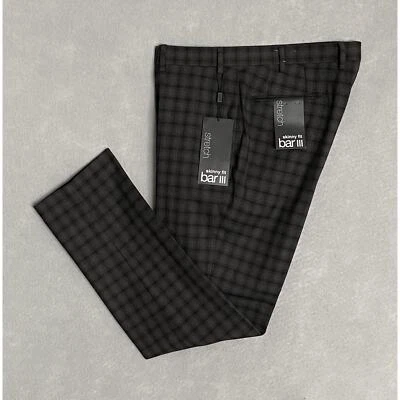 Pantalón de vestir Bar III para hombre 36x30 ajuste ajustado elástico gris y negro a cuadros nuevo sin etiquetas Foto 1 de 4