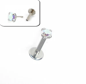 18G Flat Back AB Crystal Earrings-NEW-Threadless Push Pin Nose Ring Labret Rings - Picture 1 of 12