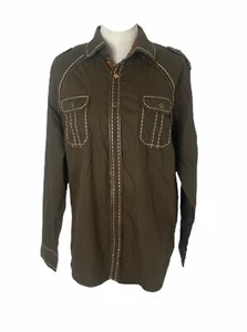 Men’s Large Button-Down Shirt LFS Clothing Brown and White Long Sleeve - Picture 1 of 9