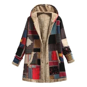 Women Overcoat Keep Warm Hooded Polyester Ethnic Pattern Winter Coat for Daily - Picture 1 of 4