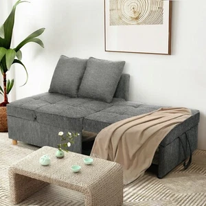 4-in-1 Convertible Sofa Bed 3-Seat Linen Fabric Loveseat➕5 Adjustable Backrest🔥 - Picture 1 of 10