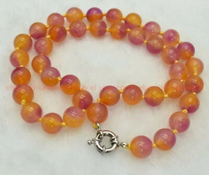 Beautiful 6/8/10/12/14mm Orange Jade Round Gemstone Beads Necklace 18'' - Picture 1 of 17