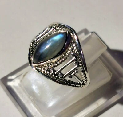 Ring mit Labradorit, 925er Silber, Gr. 18,1 - - Bild 1 von 4