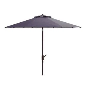 Safavieh Athens 11ft Round Crank Metal Outdoor Umbrella in Navy and White - Picture 1 of 5