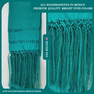 "Chal VERDE TURQUESA color rebozo típico mexicano Rebozo o Chalina 94"" x 24,5"" - Imagen 1 de 4
