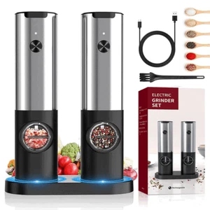 Electric Salt and Pepper Grinder Set Automatic Rechargeable Pepper Mills NEW - Picture 1 of 9