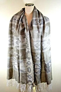 COLLECTION Eighteen Women's AZTEC JACQUARD WRAP ANCIENT STONE SCARF - Picture 1 of 8